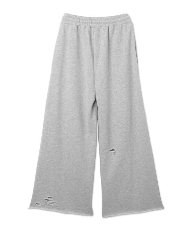 WEGO 【ウエストゴム】ダメージスウェットワイドパンツ 杢グレー