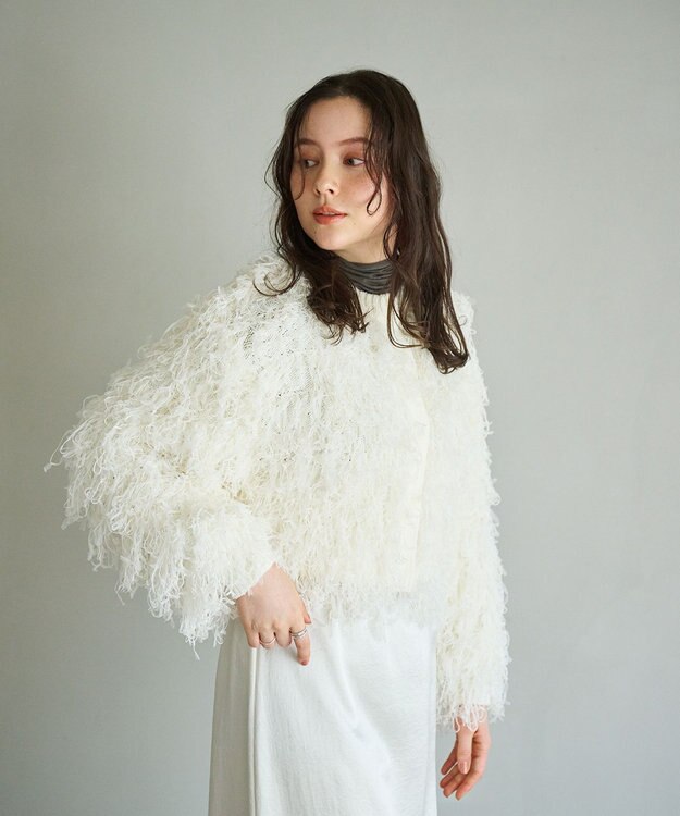 #Newans リボンヤーンニットカーディガン ホワイト