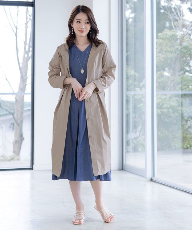 Tiaclasse 【洗える】撥水フードフレアコート グレージュ