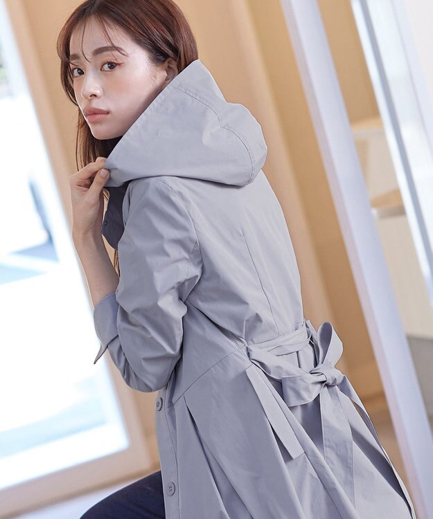 Tiaclasse 【洗える】撥水フードフレアコート サックスグレー