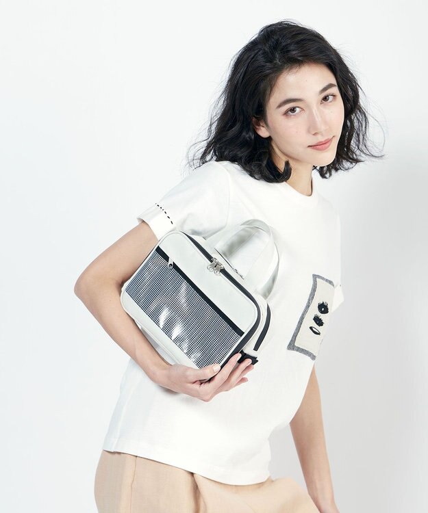 +RING 【プラスリング】傘生地を使用したボストンバッグ  waterproofed mini boston bag WHT Sr.404 白～オフホワイト