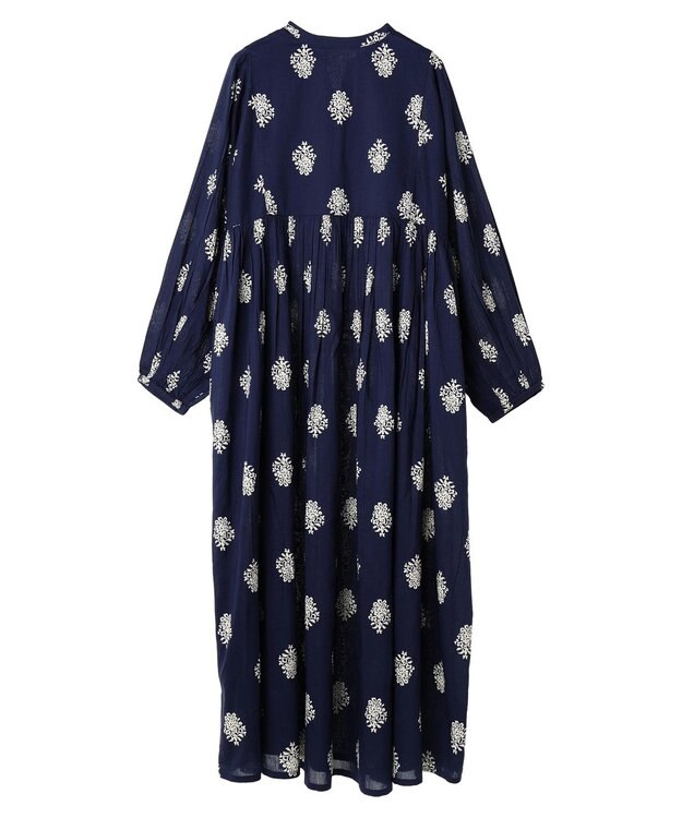 CRAFT STANDARD BOUTIQUE インド綿混フラワーモチーフワンピース Navy