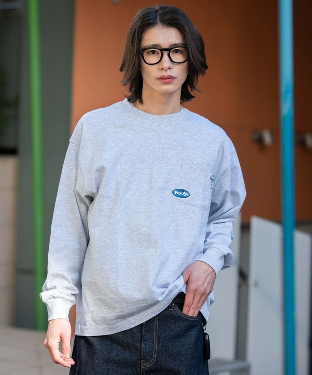WEGO ポケット刺繍BIG　T（長袖） アッシュグレー
