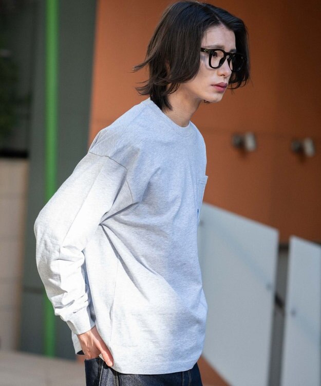 WEGO ポケット刺繍BIG　T（長袖） アッシュグレー