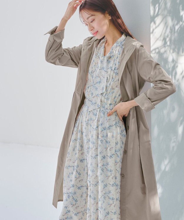 Tiaclasse L 【洗える】撥水フードフレアコート グレージュ