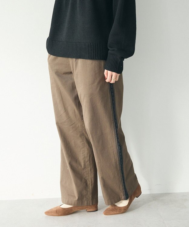 CRAFT STANDARD BOUTIQUE 刺繍ライン入ツイルパンツ Khaki