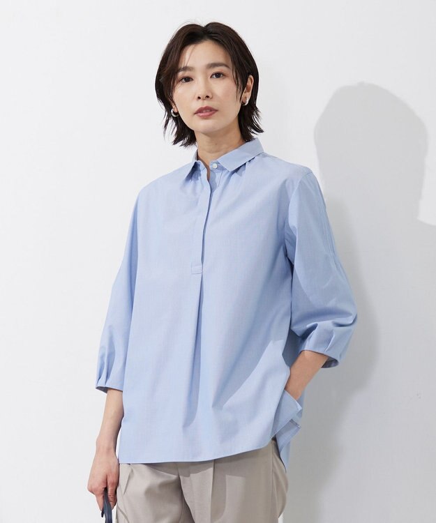 J.PRESS LADIES L 【WEB限定カラーあり・洗える・接触冷感・UVカット・イージーケア】 エステネージュストライプ ブラウス ブルー系1