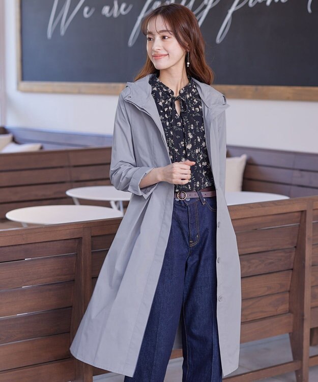 Tiaclasse 【洗える】撥水フードフレアコート サックスグレー