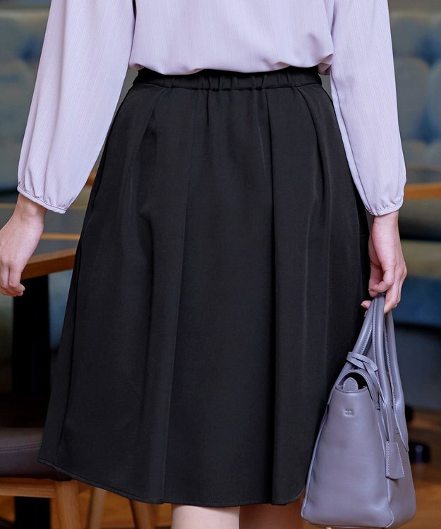 Tiaclasse 【洗える】大人上品なフレアタックスカート ブラック