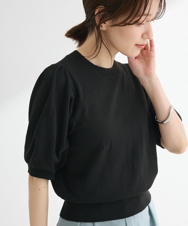 Green Parks ・ｓｗｉｎｇ　ｂｙ　ハート柄クルーニット Black