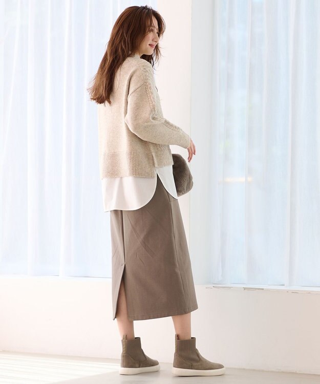 ANY 【WEB限定/洗濯機可能/ウエストゴム/ストレッチ/吸湿発熱】エニィーヒートスカート モカ