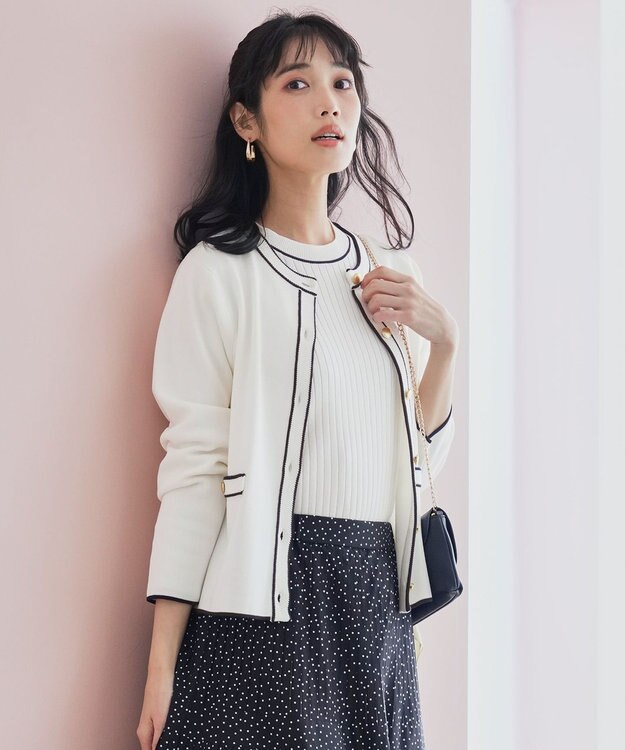 ANY SIS S 【花粉対策】ラインポイント カーディガン オフ