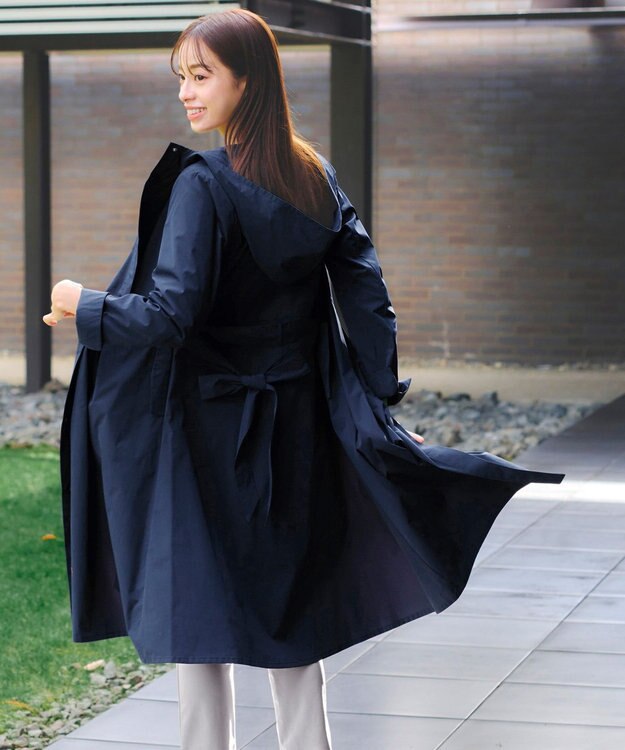 Tiaclasse L 【洗える】撥水フードフレアコート ネイビー