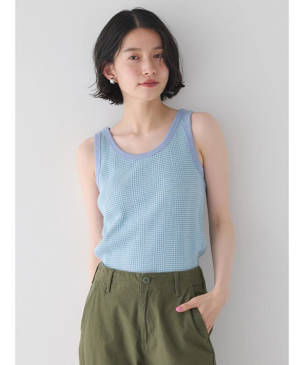 AMERICAN HOLIC 針抜きテレコボーダータンクトップ Blue