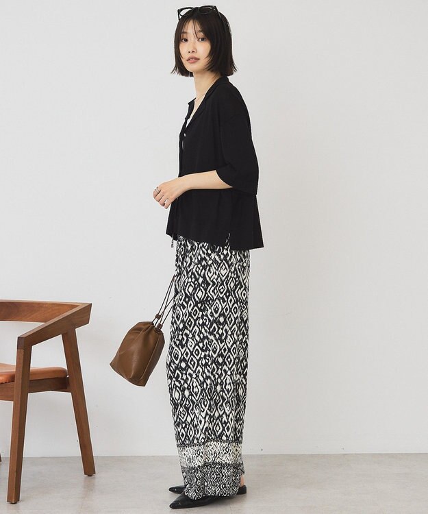AMERICAN HOLIC 襟付き5分袖ニットカーディガン Black