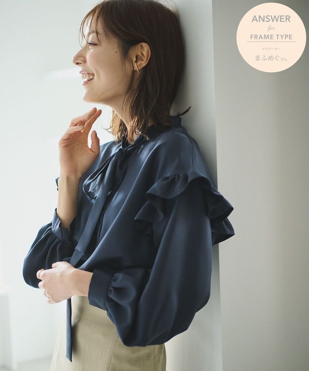 #Newans 【ANSWER for 骨格ウェーブ】リボンタイブラウス ネイビー系