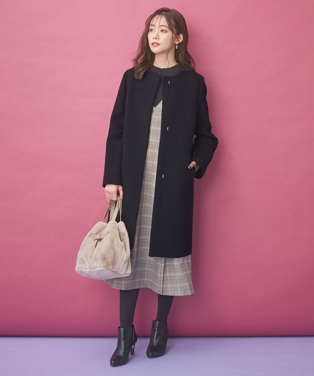 ANY SIS ノーカラー コート ネイビー