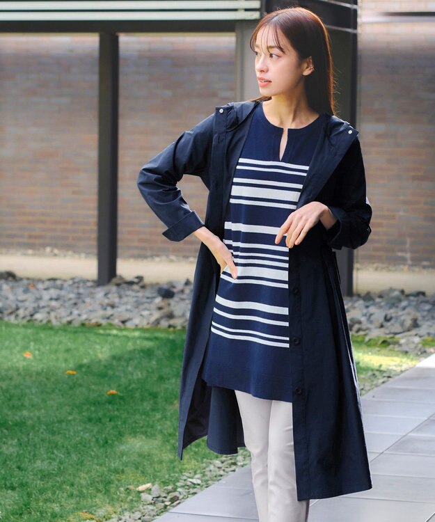 Tiaclasse 【洗える】撥水フードフレアコート ネイビー