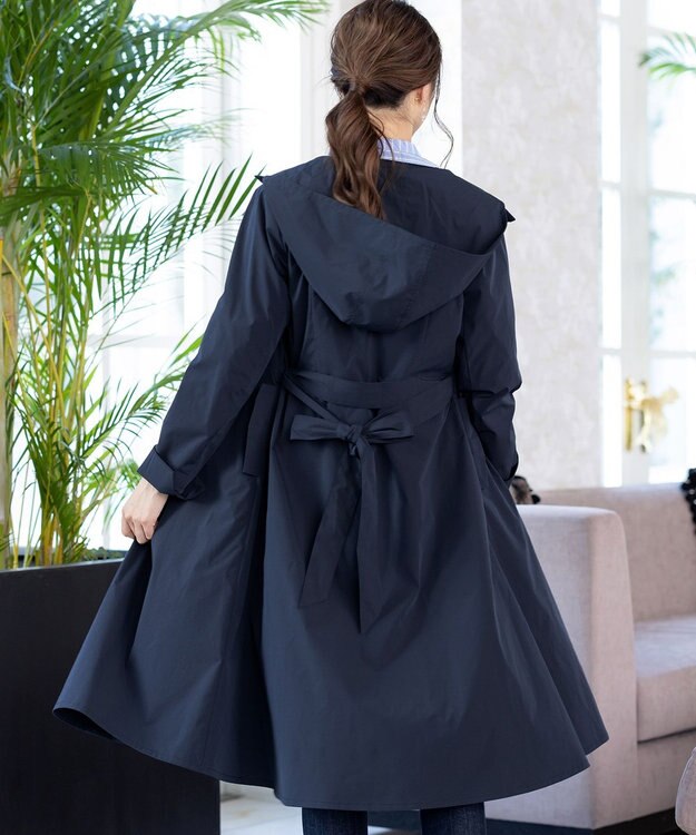 Tiaclasse 【洗える】撥水フードフレアコート ネイビー