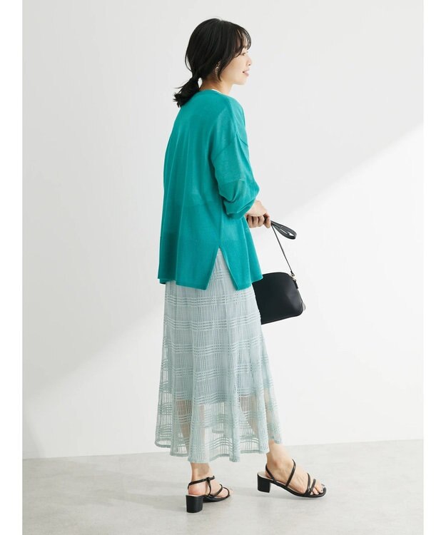 Green Parks 接触冷感Ｖネックカーデ Blue Green