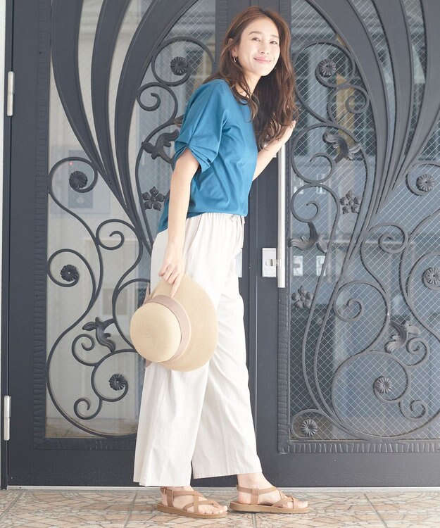 ANY 【接触冷感】シルケットスムース タックスリーブトップス ブルー