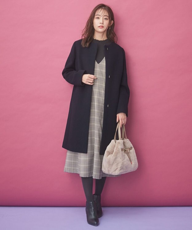 ANY SIS ノーカラー コート ネイビー