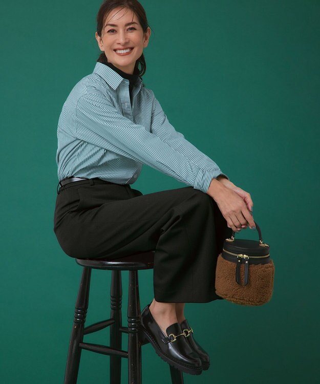 23区 【洗える】CANCLINI ベーシック シャツ グリーンストライプ