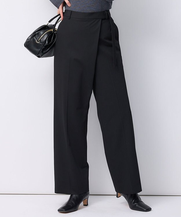 23区 【洗える】ポリエステルレーヨン ラップディテール パンツ ブラック系