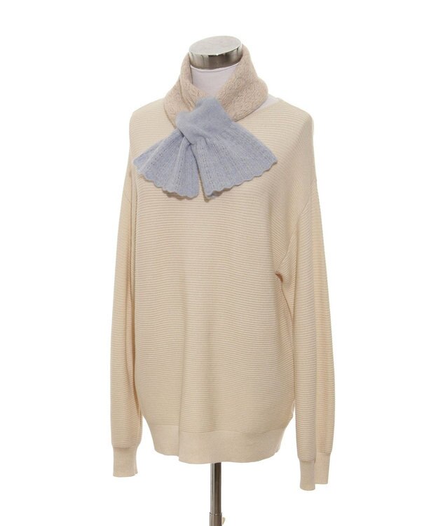 MOONBAT mila schon カシミヤ100%レーシーニットプチマフラー サックスブルー