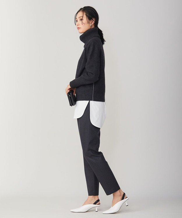 ICB L ミルドウール オフタートルプルオーバー チャコール系