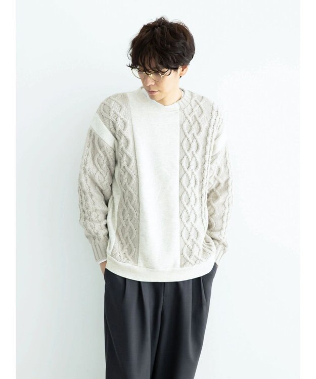 CRAFT STANDARD BOUTIQUE ケーブルニット切り替え裏起毛スウェット Oatmeal