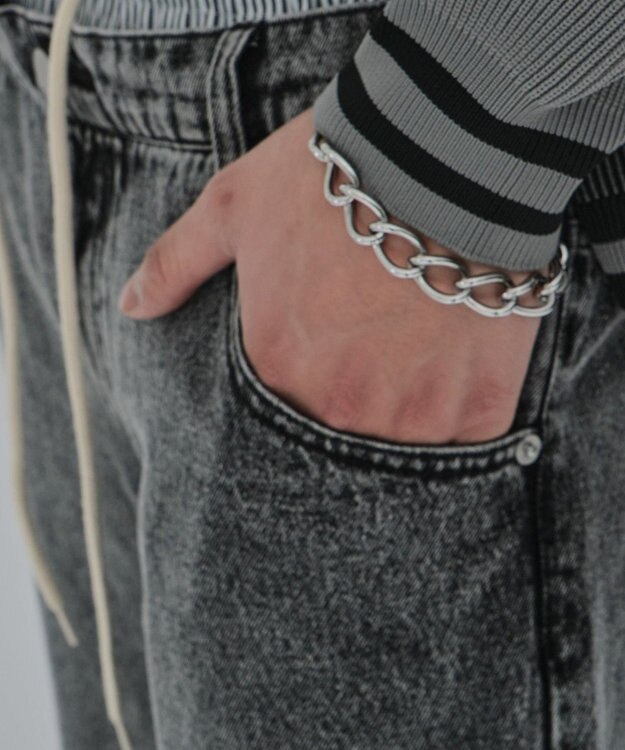 WEGO 【ユニセックス着用ITEM/MLサイズ展開/ウエストゴム】ボクサードッキングデニムパンツ デニムブラックソノタ