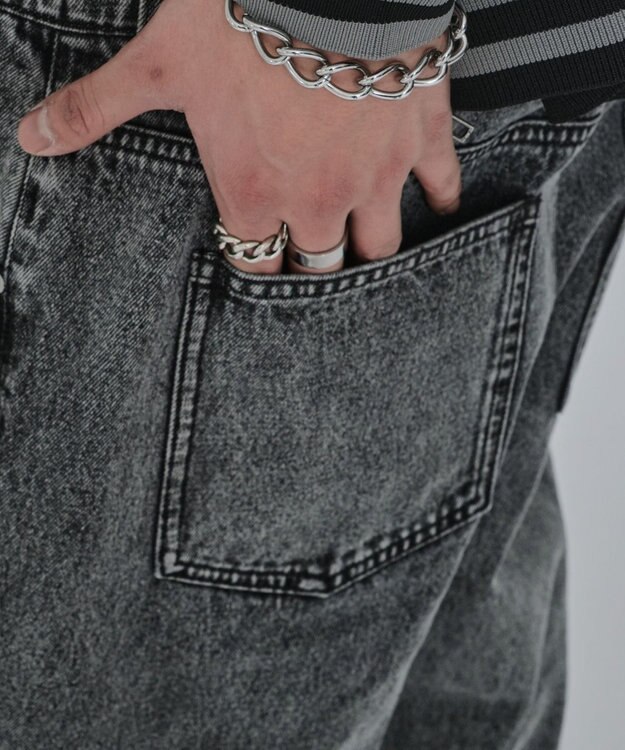 WEGO 【ユニセックス着用ITEM/MLサイズ展開/ウエストゴム】ボクサードッキングデニムパンツ デニムブラックソノタ