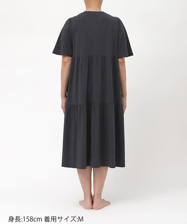 tsumori chisato SLEEP ツモリチサト ワンピース 5分袖 半袖 ルームウエア 綿混ベア天竺 ロング丈(ふくらはぎ付近) レディース UNT156 /ワコール ブラック