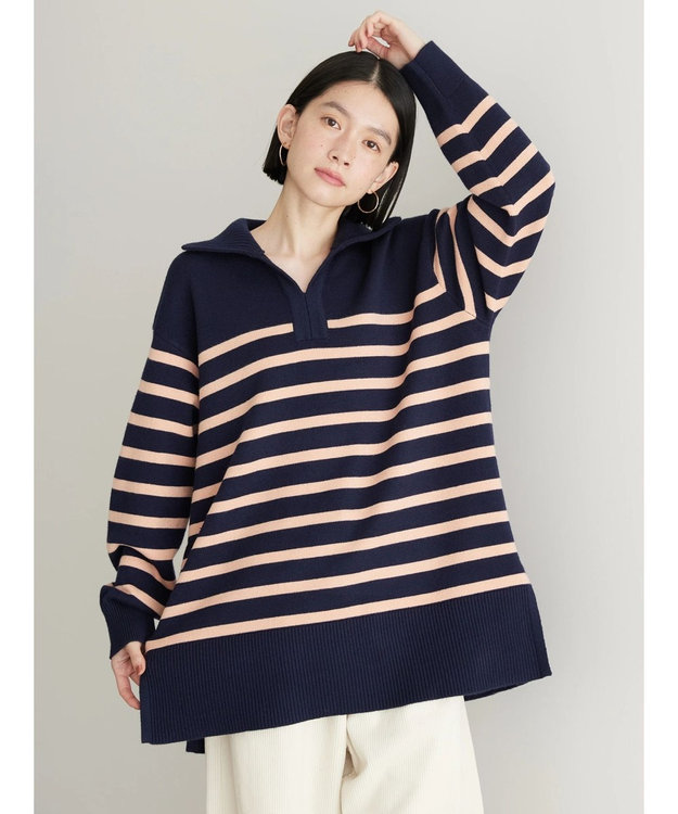 AMERICAN HOLIC バイパチ衿付きニットチュニック Navy