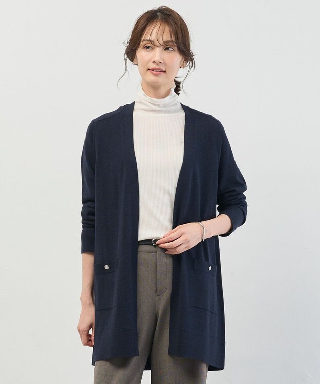 J.PRESS LADIES L KNIT BASIC ロング カーディガン ネイビー系