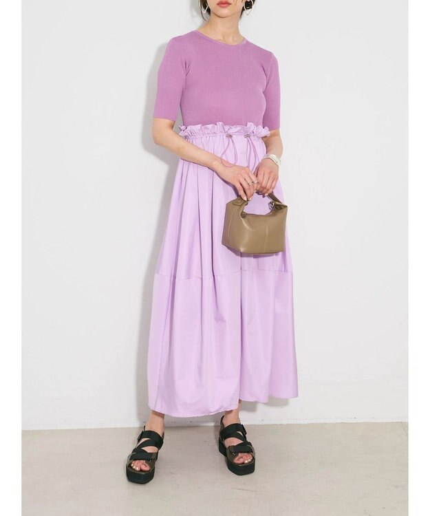 Green Parks ランタン型ニットドッキングタフタワンピース Lavender