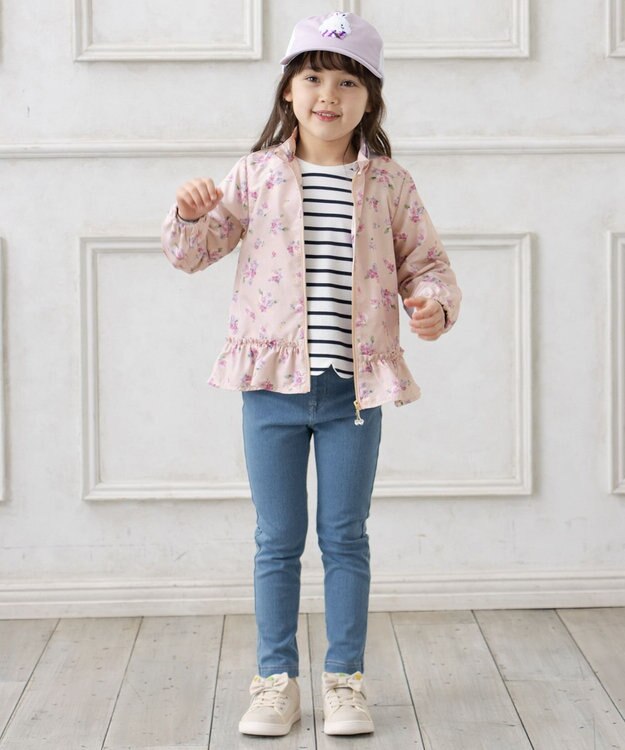 ANY KIDS フード取り外し 総柄 ブルゾン ピンク系花柄