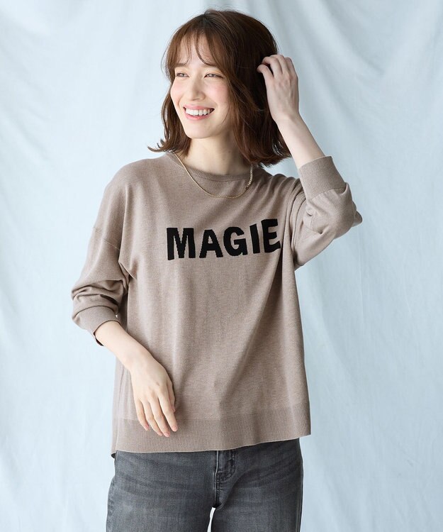 ANY L 【洗濯機可】インターシャロゴニット モカ