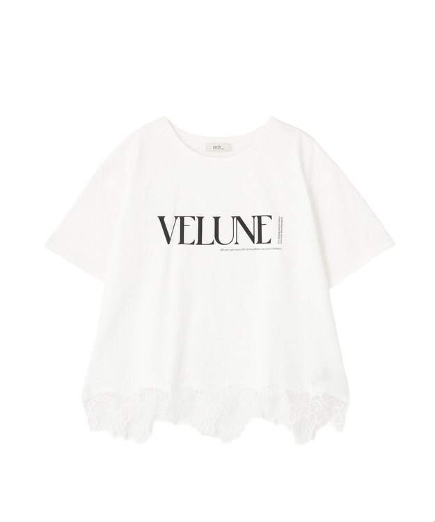 earth music&ecology 裾レースロゴプリントTシャツ Off White