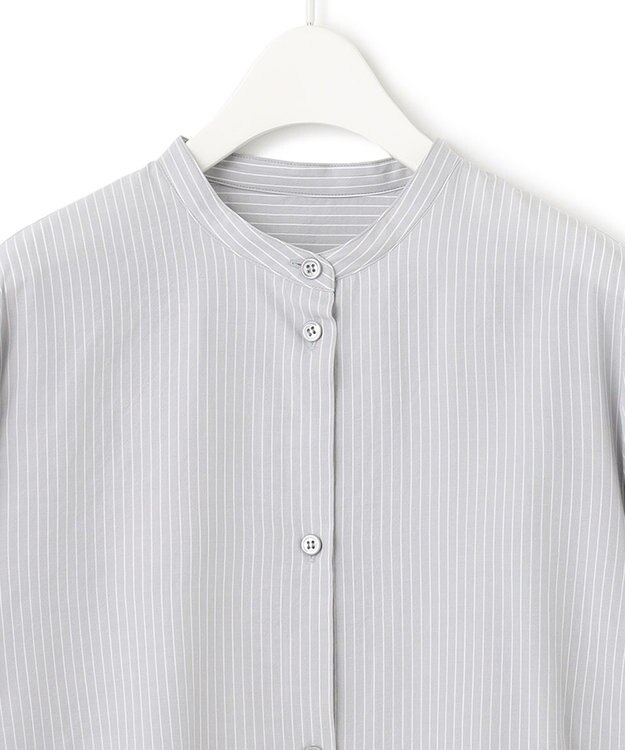 ICB 【洗える】CRySiタイプライター ボウタイ付きバンドカラーシャツ ライトグレー系柄