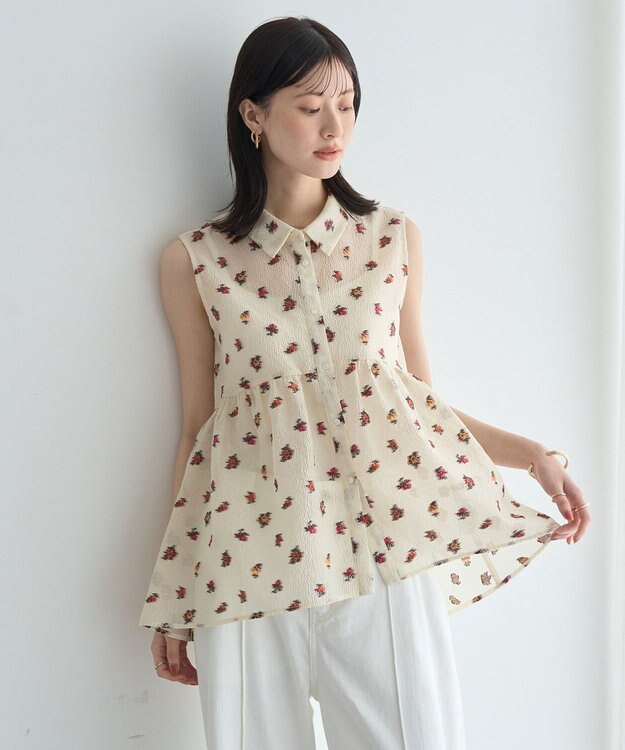 YECCA VECCA シアージャガードペプラムブラウス Ivory