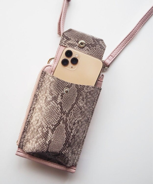 LA BAGAGERIE 【インスタグラマー chiyoさん×LA BAGAGERIE】コンビスマホショルダー ピンク×パイソン