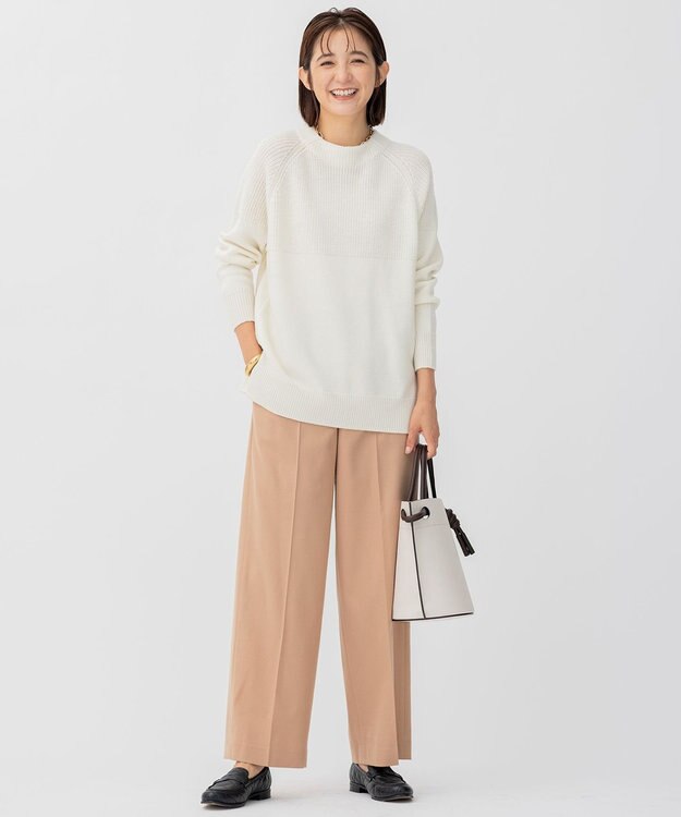 23区 【洗える】ウールコード モックネック 切り替え編み ニット アイボリー系