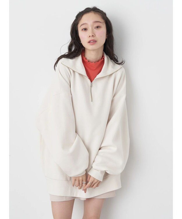 earth music&ecology スタンドｚｉｐダンボールチュニック Ivory