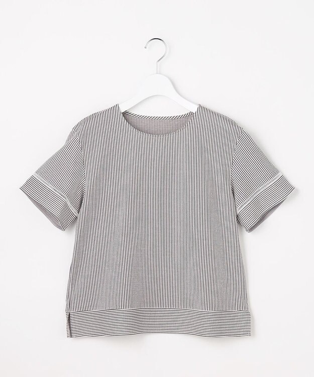 J.PRESS LADIES 【一枚で着映え】サッカージャージー クルーネック カットソー スレートブラウンストライプ系1