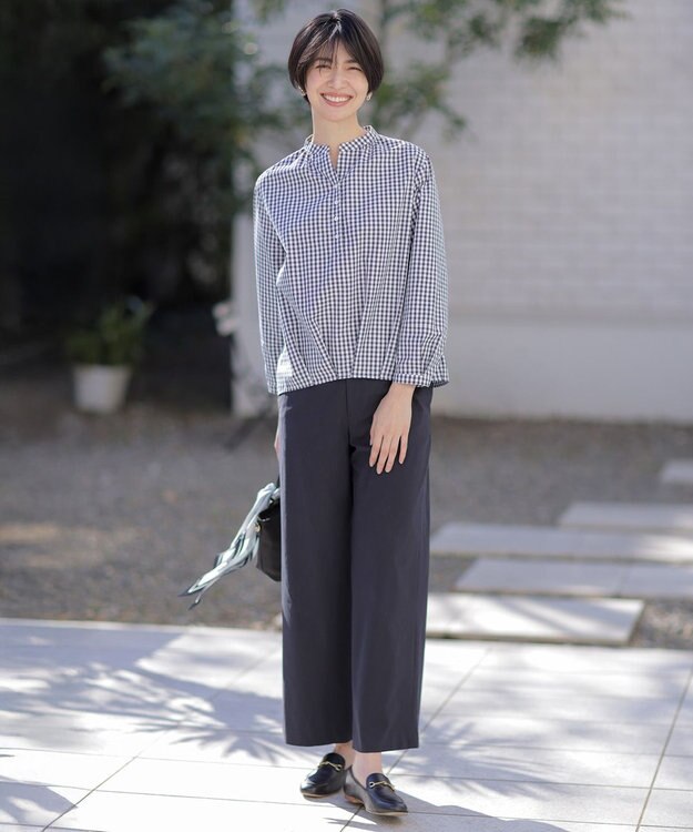 J.PRESS LADIES S 【セットアップ対応・洗える】セルロースリネンストレッチ ワイド パンツ ネイビー系