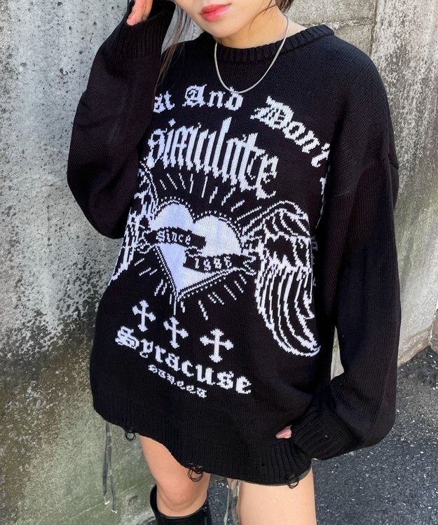 WEGO ウイングハートダメージニット