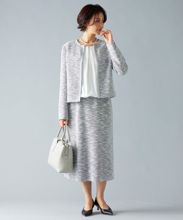 自由区 S カラミツイードノーカラー ジャケット ライトグレー系