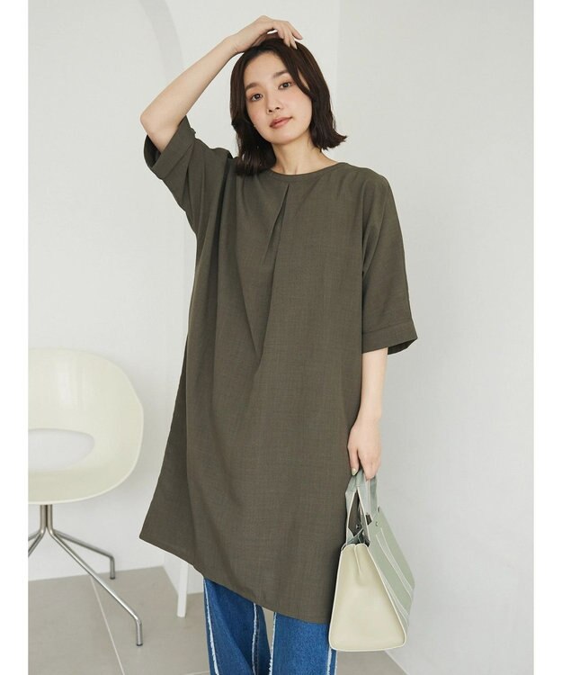 Green Parks 前後２ｗａｙミディ丈タックワンピース Khaki